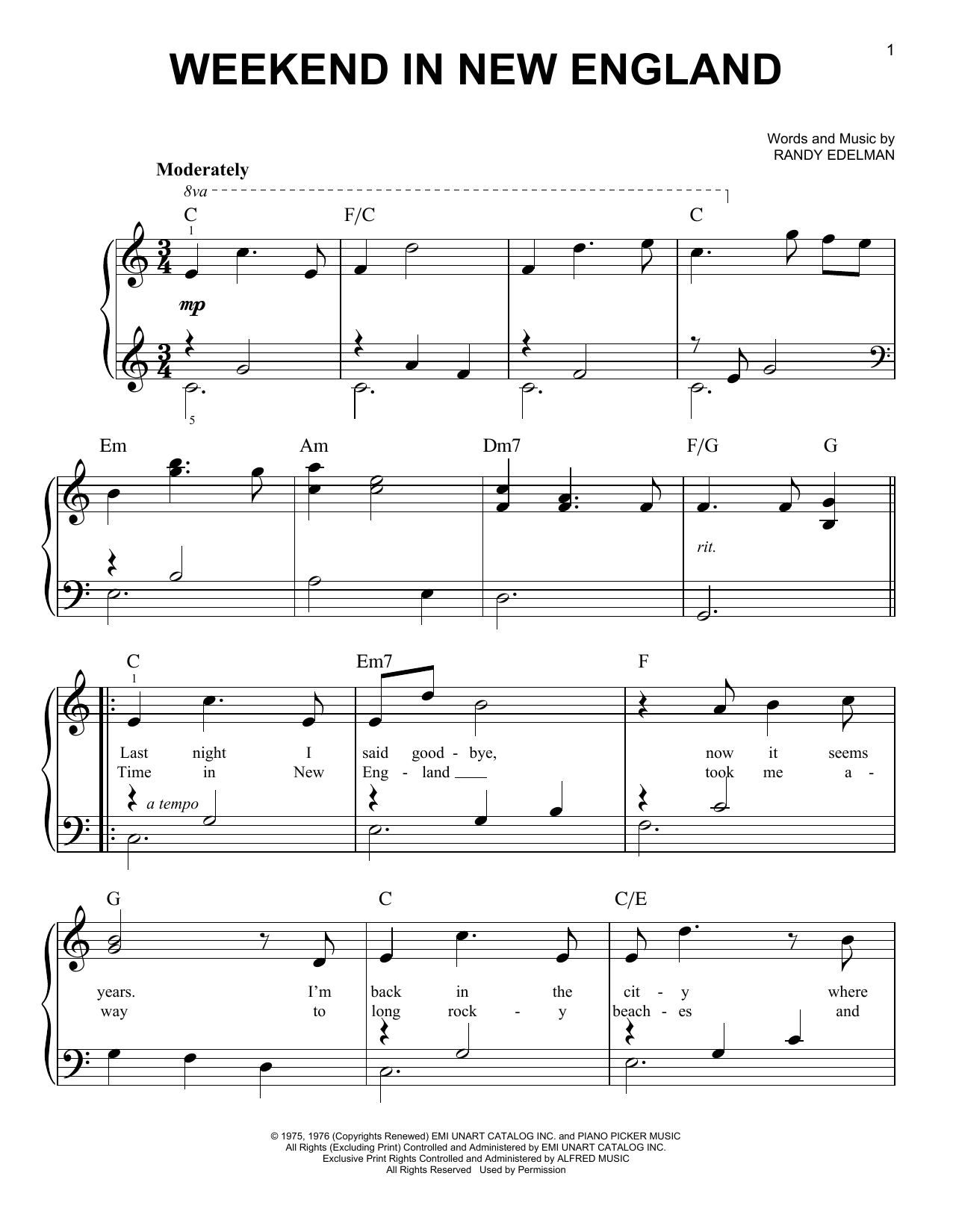 Download Barry Manilow Weekend In New England Sheet Music and learn how to play Voice PDF digital score in minutes