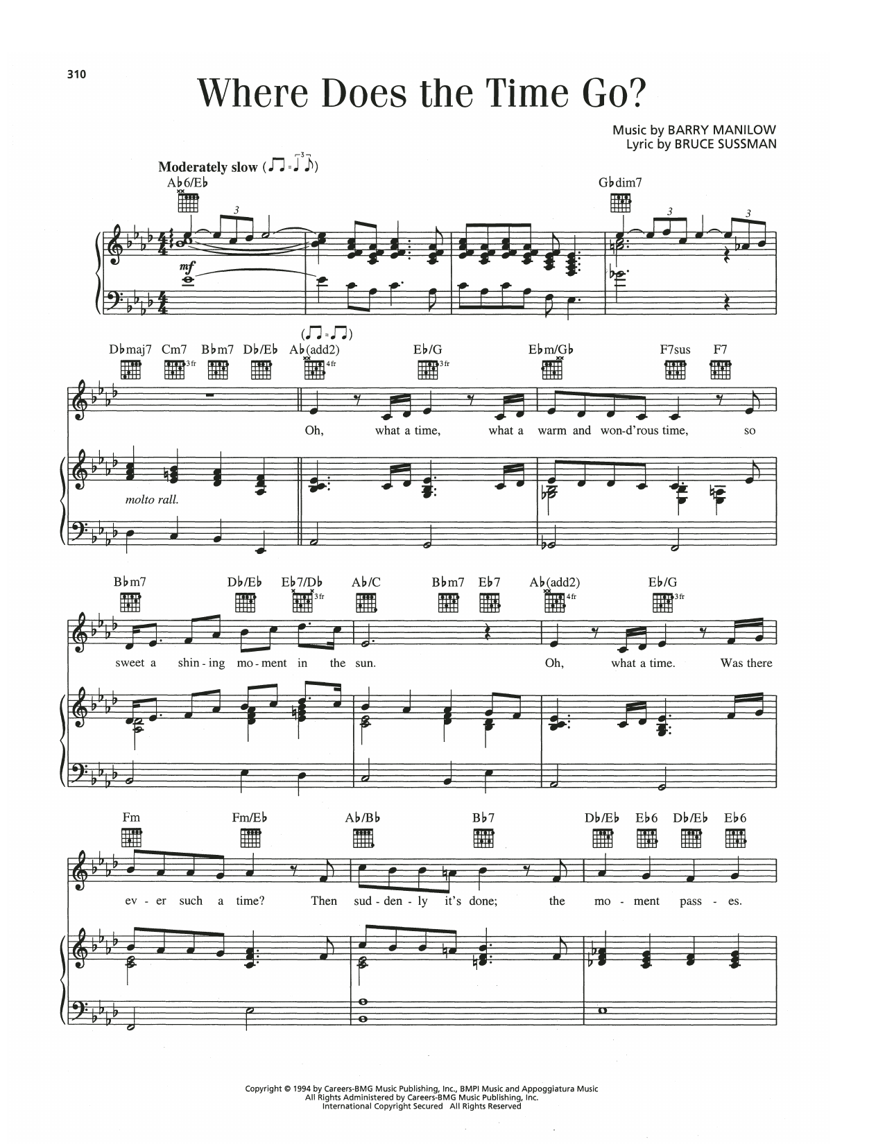 Download Barry Manilow Where Does The Time Go? Sheet Music and learn how to play Piano, Vocal & Guitar Chords (Right-Hand Melody) PDF digital score in minutes