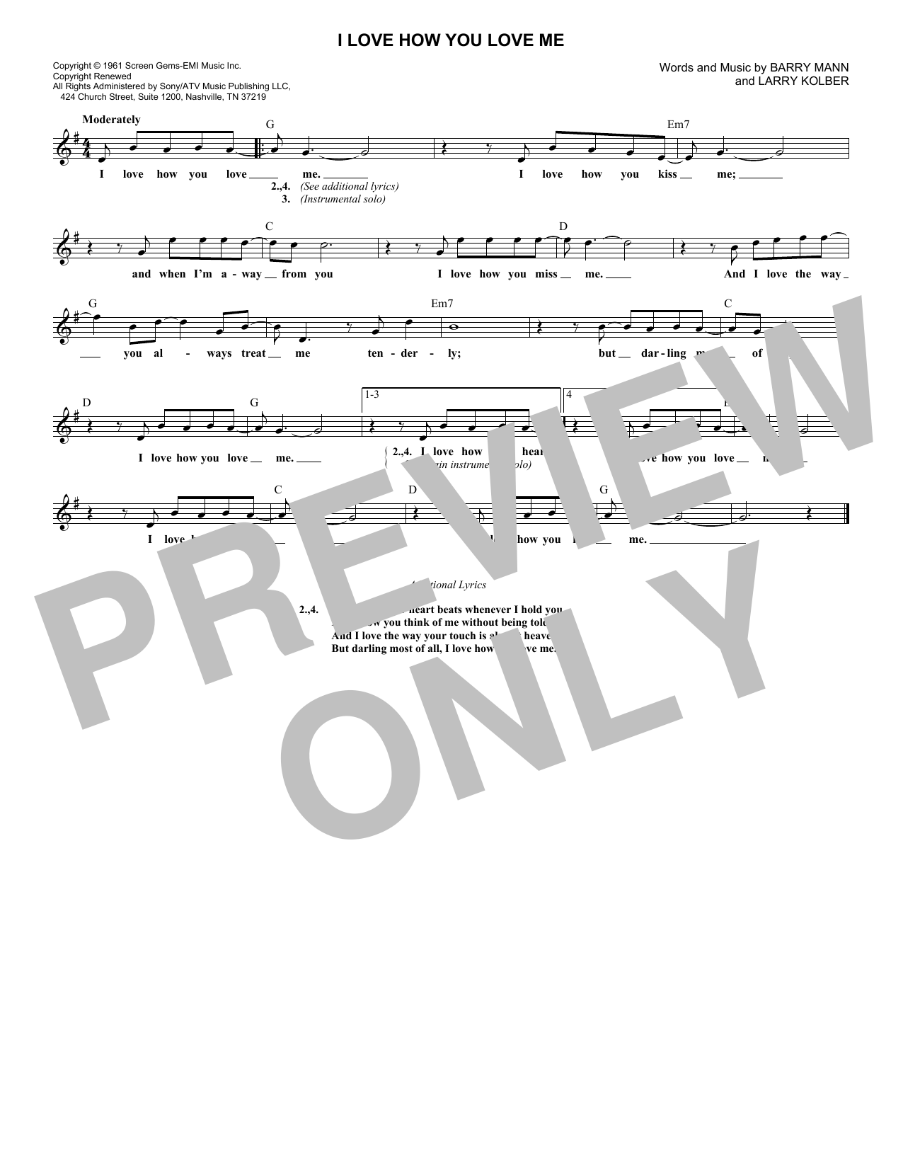 Download Barry Mann I Love How You Love Me Sheet Music and learn how to play Lead Sheet / Fake Book PDF digital score in minutes