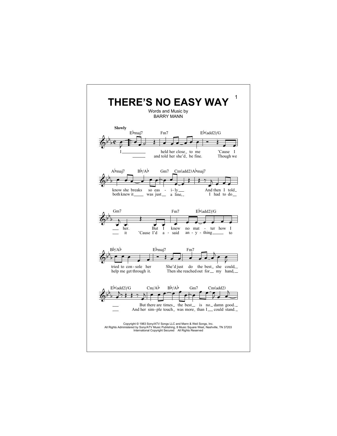 Download Barry Mann There's No Easy Way Sheet Music and learn how to play Lead Sheet / Fake Book PDF digital score in minutes