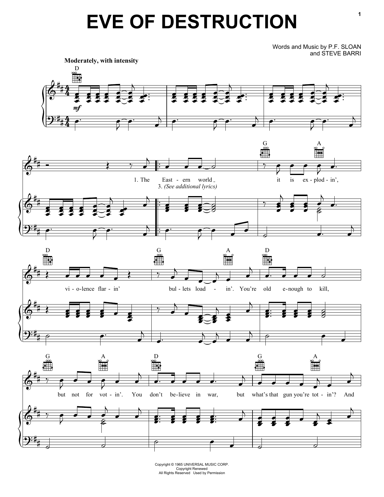 Download Barry McGuire Eve Of Destruction Sheet Music and learn how to play Harmonica PDF digital score in minutes
