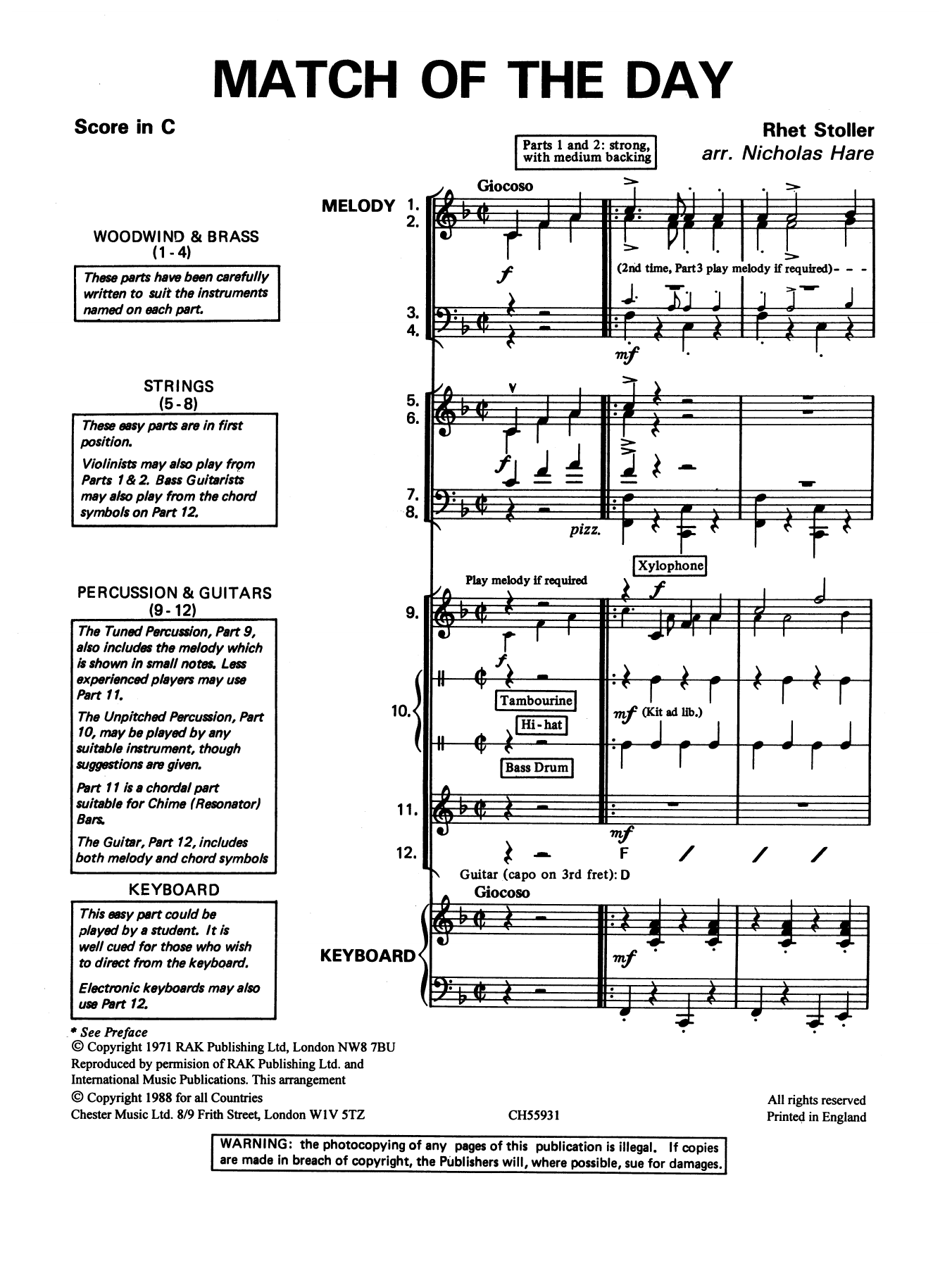 Download Barry Stoller Match Of The Day Sheet Music and learn how to play Classroom Band Pack PDF digital score in minutes