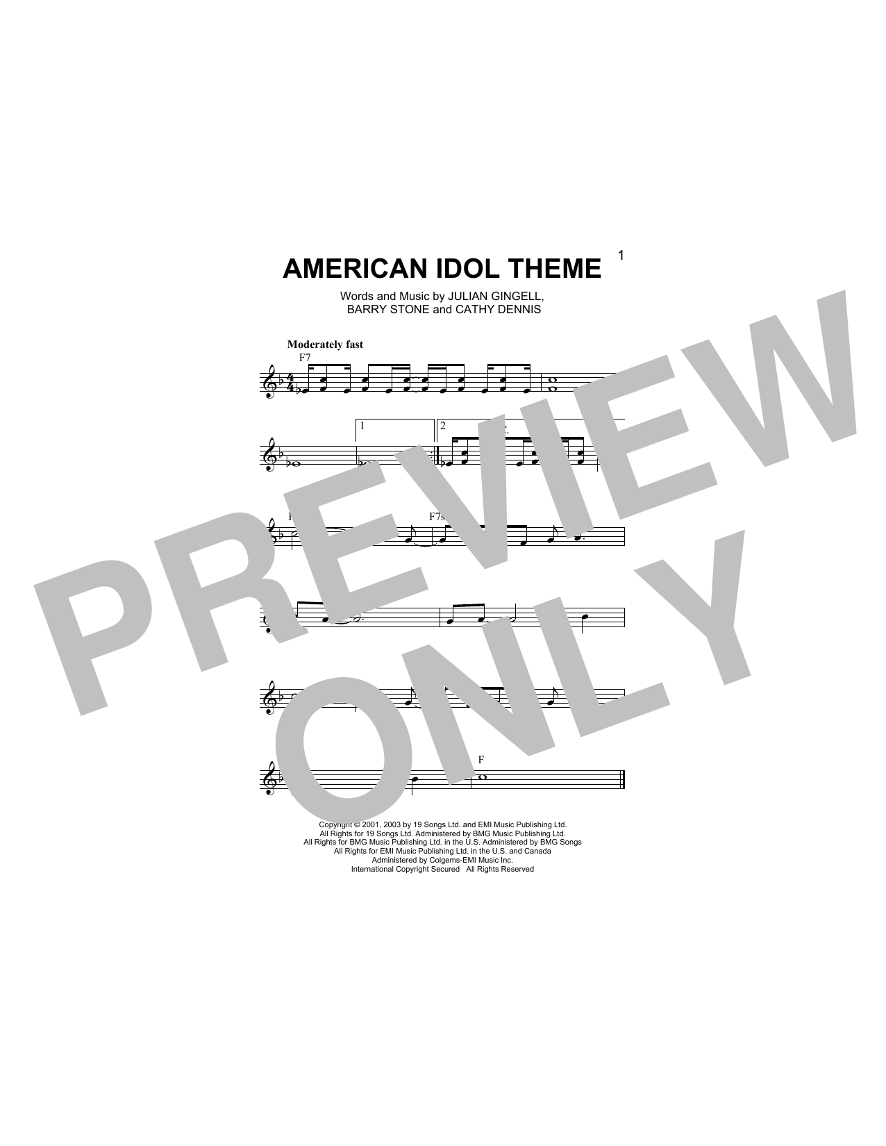 Download Barry Stone American Idol Theme Sheet Music and learn how to play Melody Line, Lyrics & Chords PDF digital score in minutes