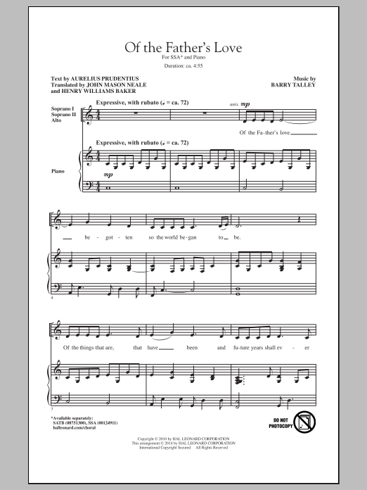 Download Barry Talley Of The Father's Love Sheet Music and learn how to play SATB PDF digital score in minutes