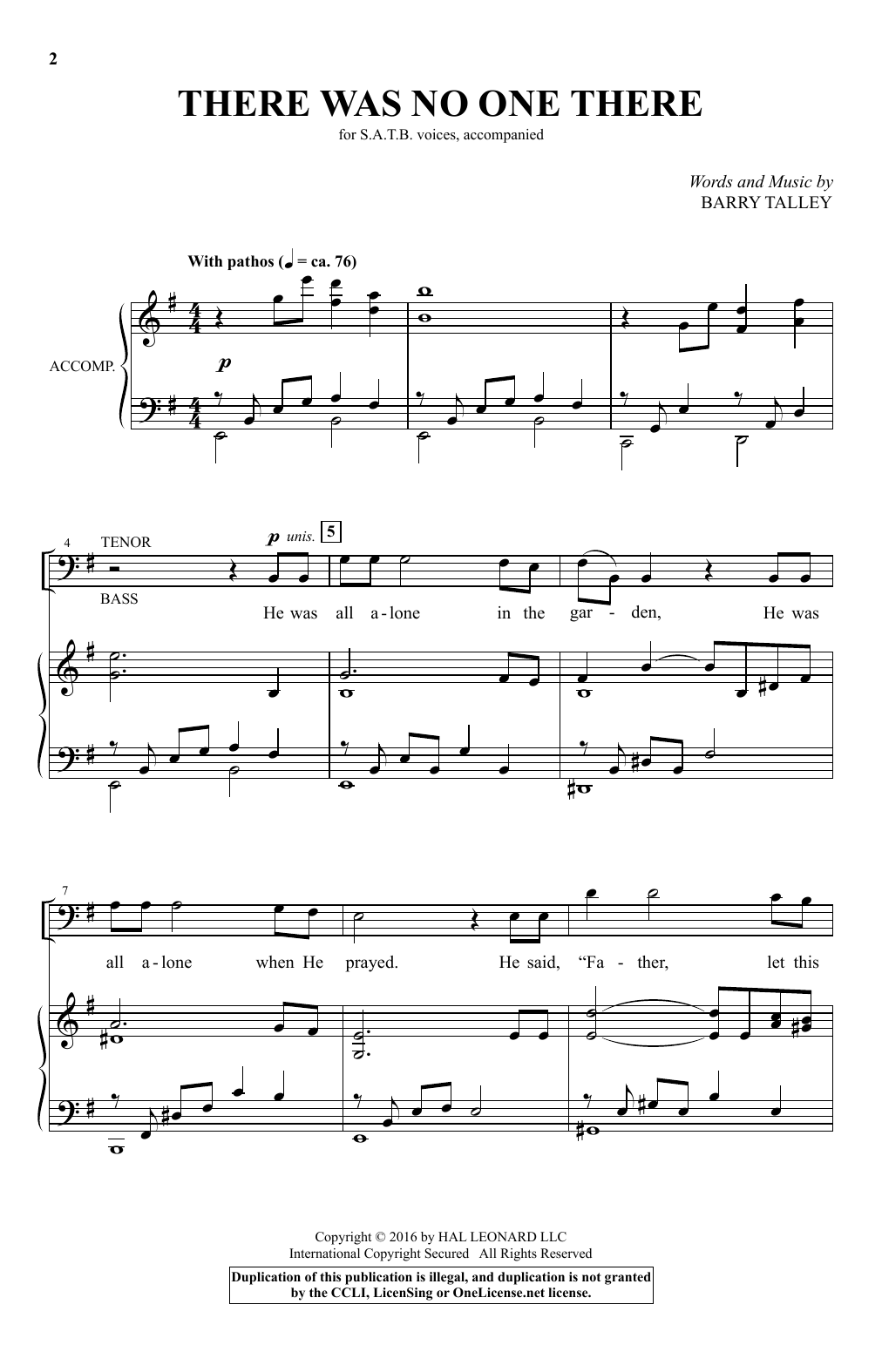 Download Barry Talley There Was No One There Sheet Music and learn how to play SATB PDF digital score in minutes