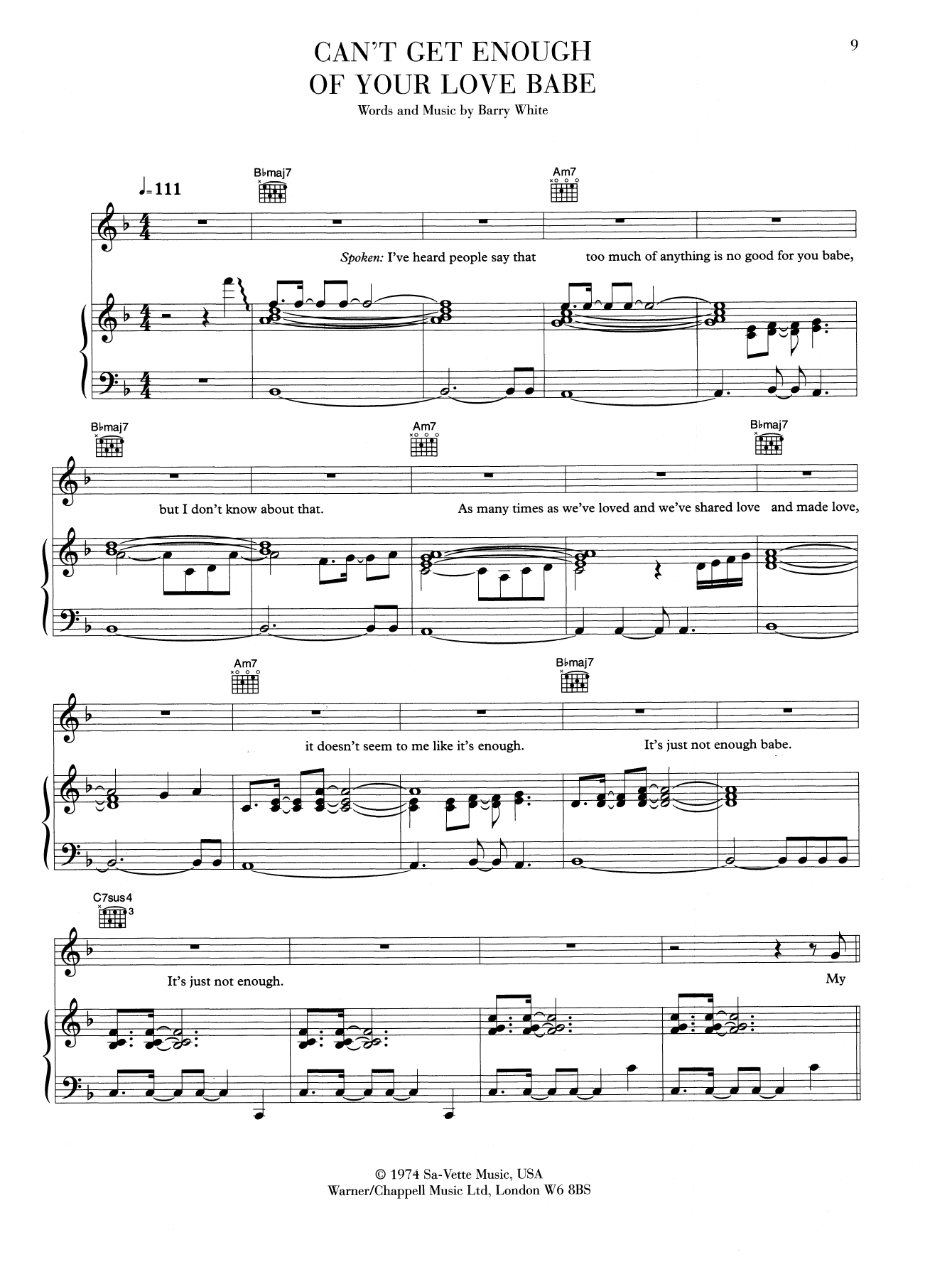 Download Barry White Can't Get Enough Of Your Love, Babe Sheet Music and learn how to play Easy Guitar PDF digital score in minutes
