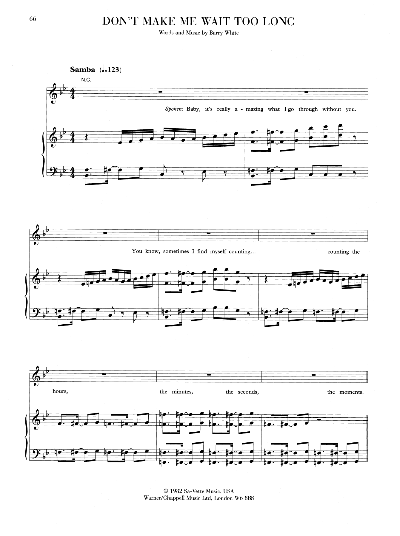 Download Barry White Don't Make Me Wait Too Long Sheet Music and learn how to play Piano, Vocal & Guitar (Right-Hand Melody) PDF digital score in minutes