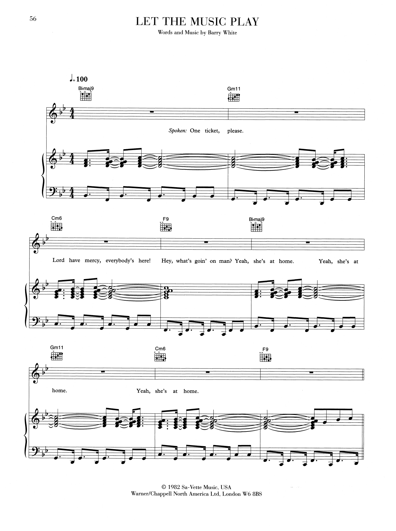 Download Barry White Let The Music Play Sheet Music and learn how to play Piano, Vocal & Guitar (Right-Hand Melody) PDF digital score in minutes