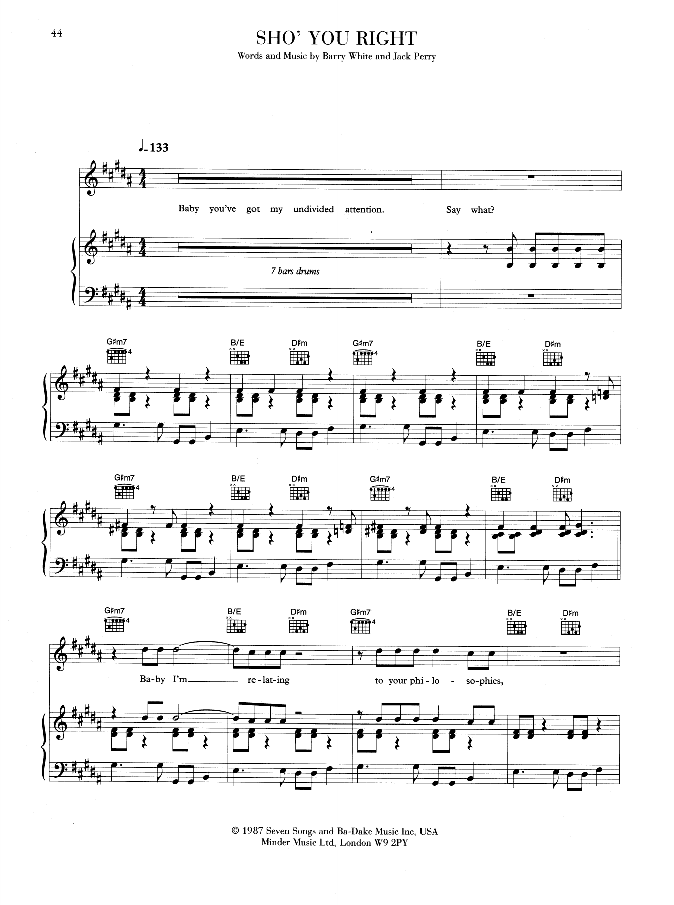 Download Barry White Sho' You Right Sheet Music and learn how to play Piano, Vocal & Guitar PDF digital score in minutes
