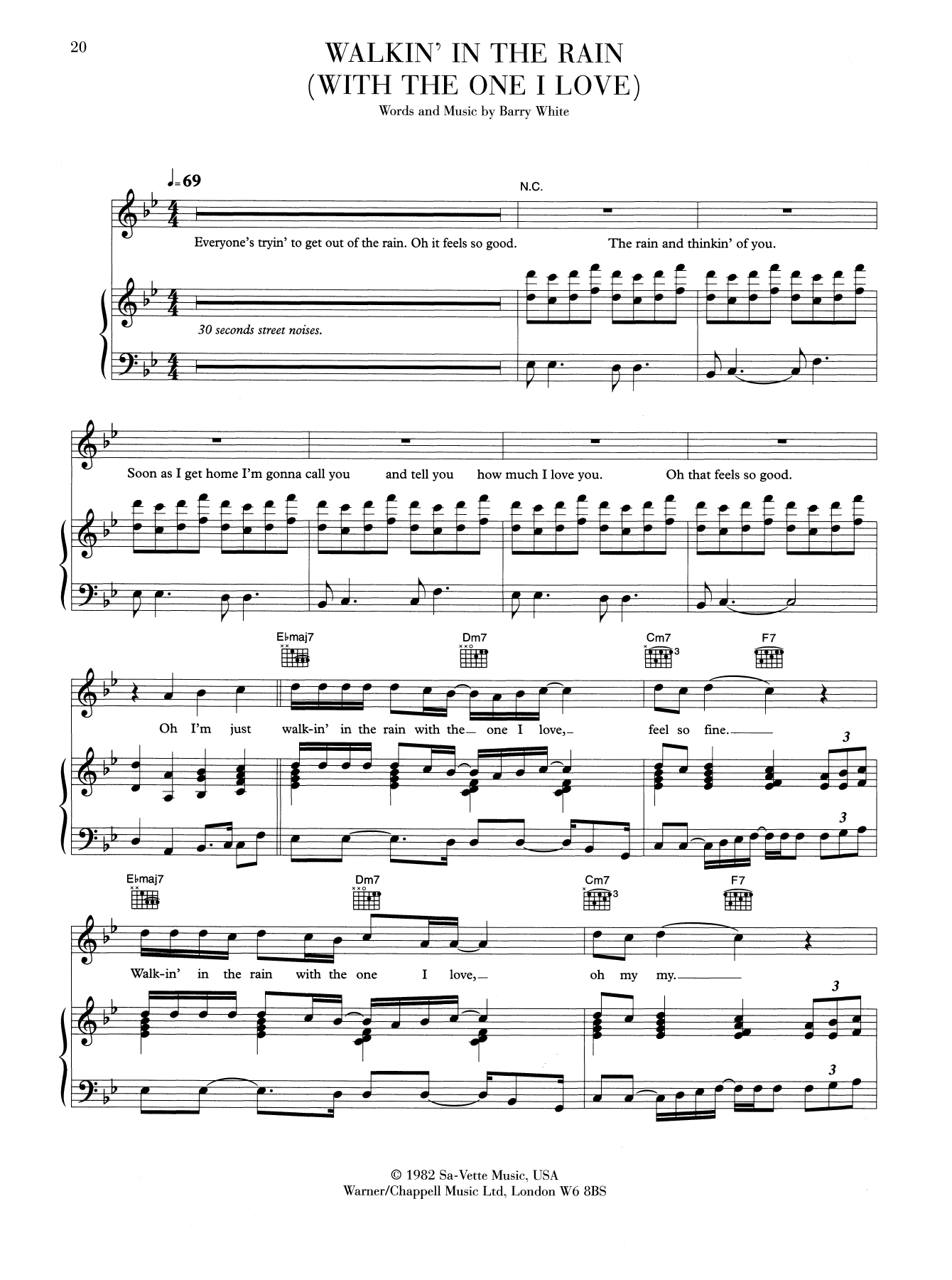 Download Barry White Walkin' In The Rain With The One I Love Sheet Music and learn how to play Piano, Vocal & Guitar (Right-Hand Melody) PDF digital score in minutes