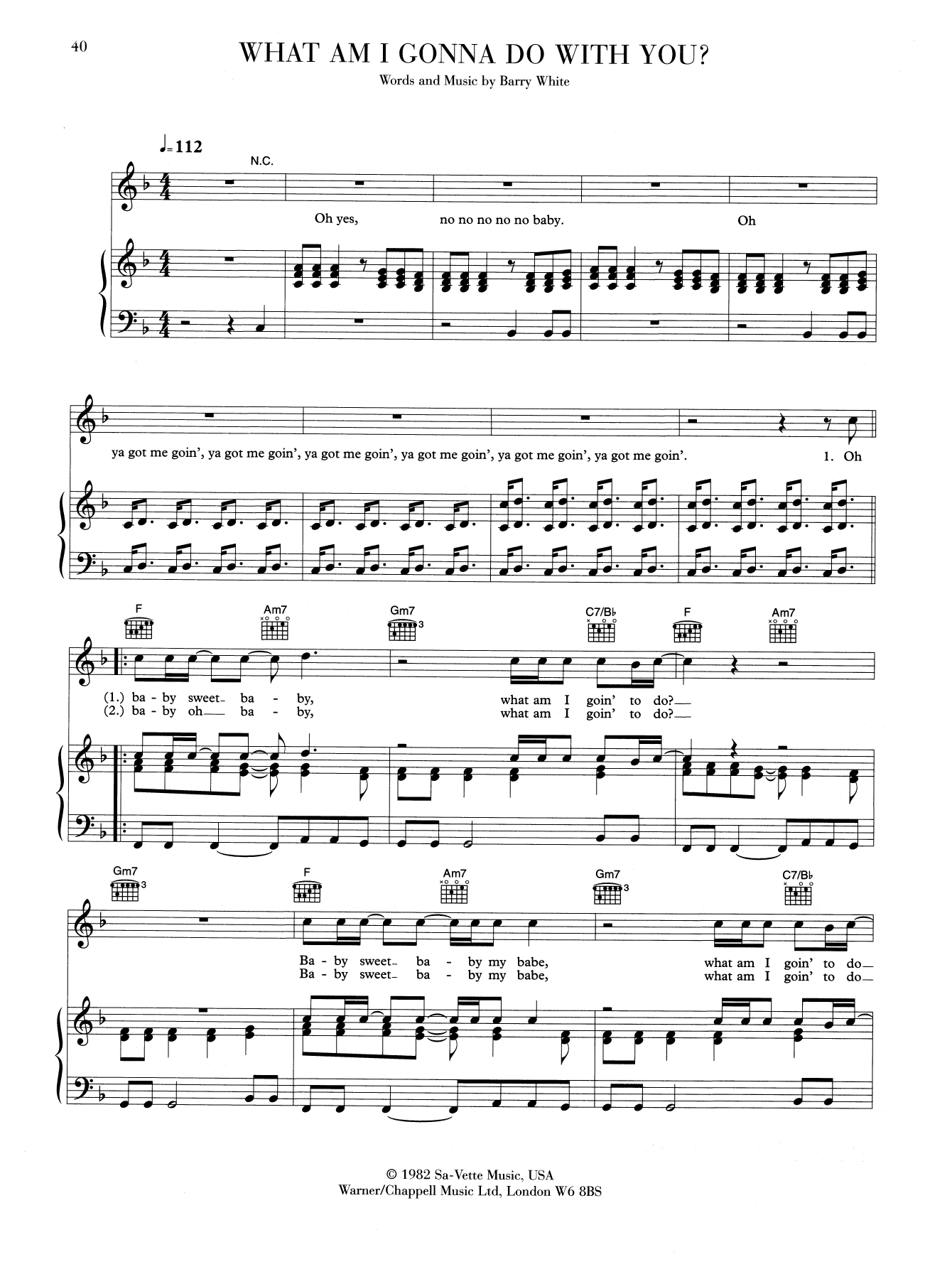 Download Barry White What Am I Gonna Do With You Sheet Music and learn how to play Piano, Vocal & Guitar (Right-Hand Melody) PDF digital score in minutes