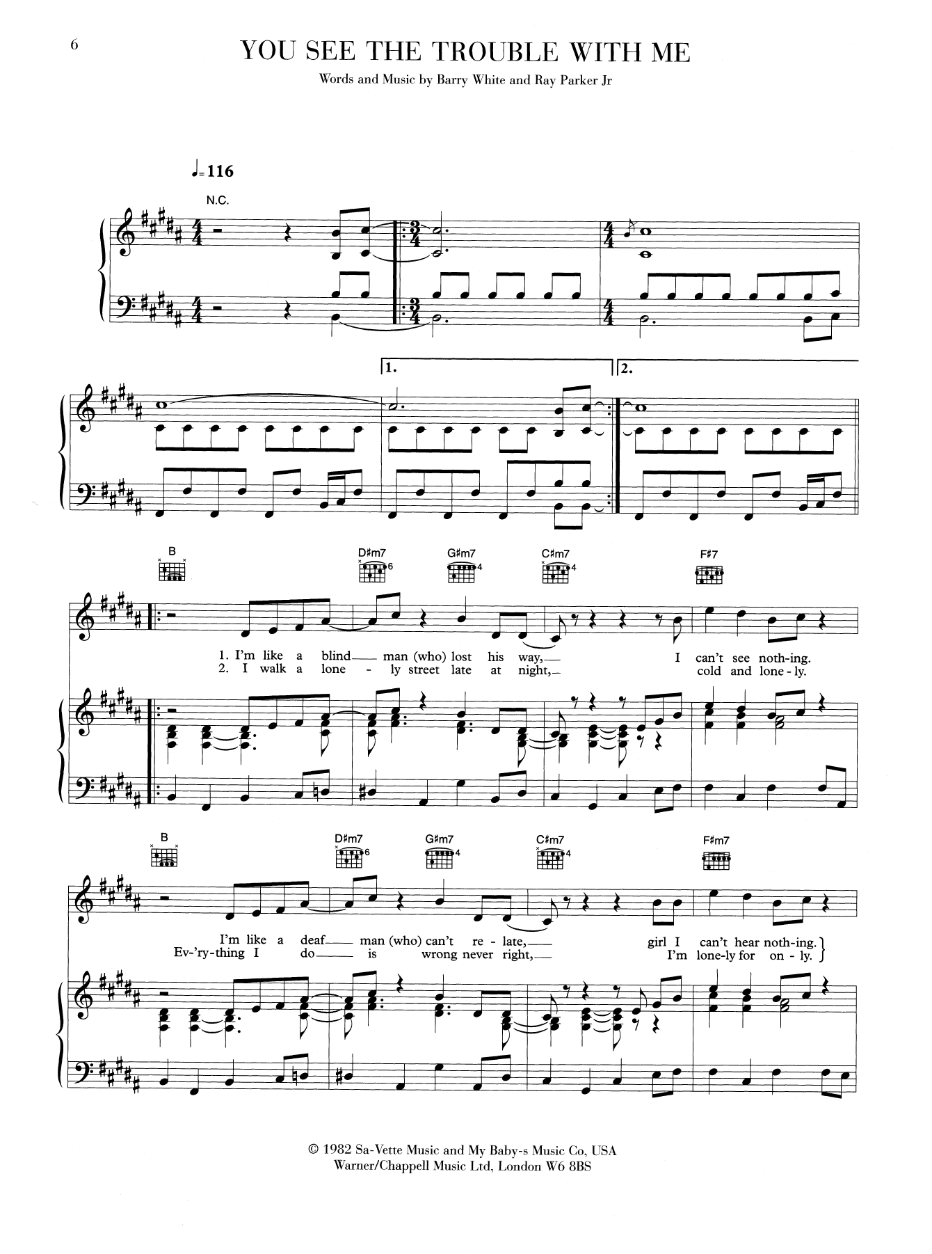 Download Barry White You See The Trouble With Me Sheet Music and learn how to play Piano, Vocal & Guitar (Right-Hand Melody) PDF digital score in minutes