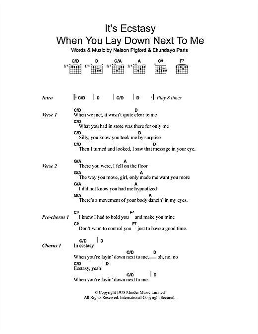 Download Barry White It's Ecstasy When You Lay Down Next To Me Sheet Music and learn how to play Lyrics & Chords PDF digital score in minutes