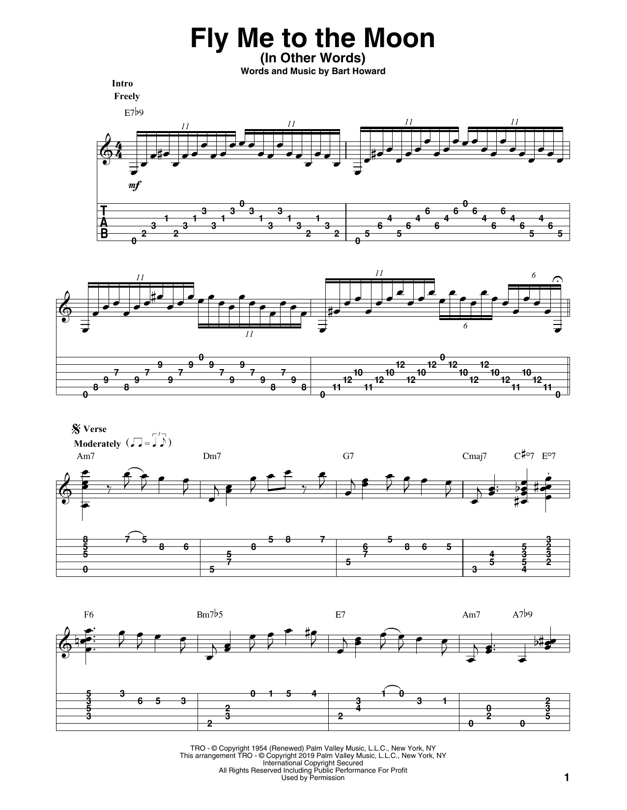Download Bart Howard Fly Me To The Moon (In Other Words) (arr. Bill LaFleur) Sheet Music and learn how to play Solo Guitar PDF digital score in minutes