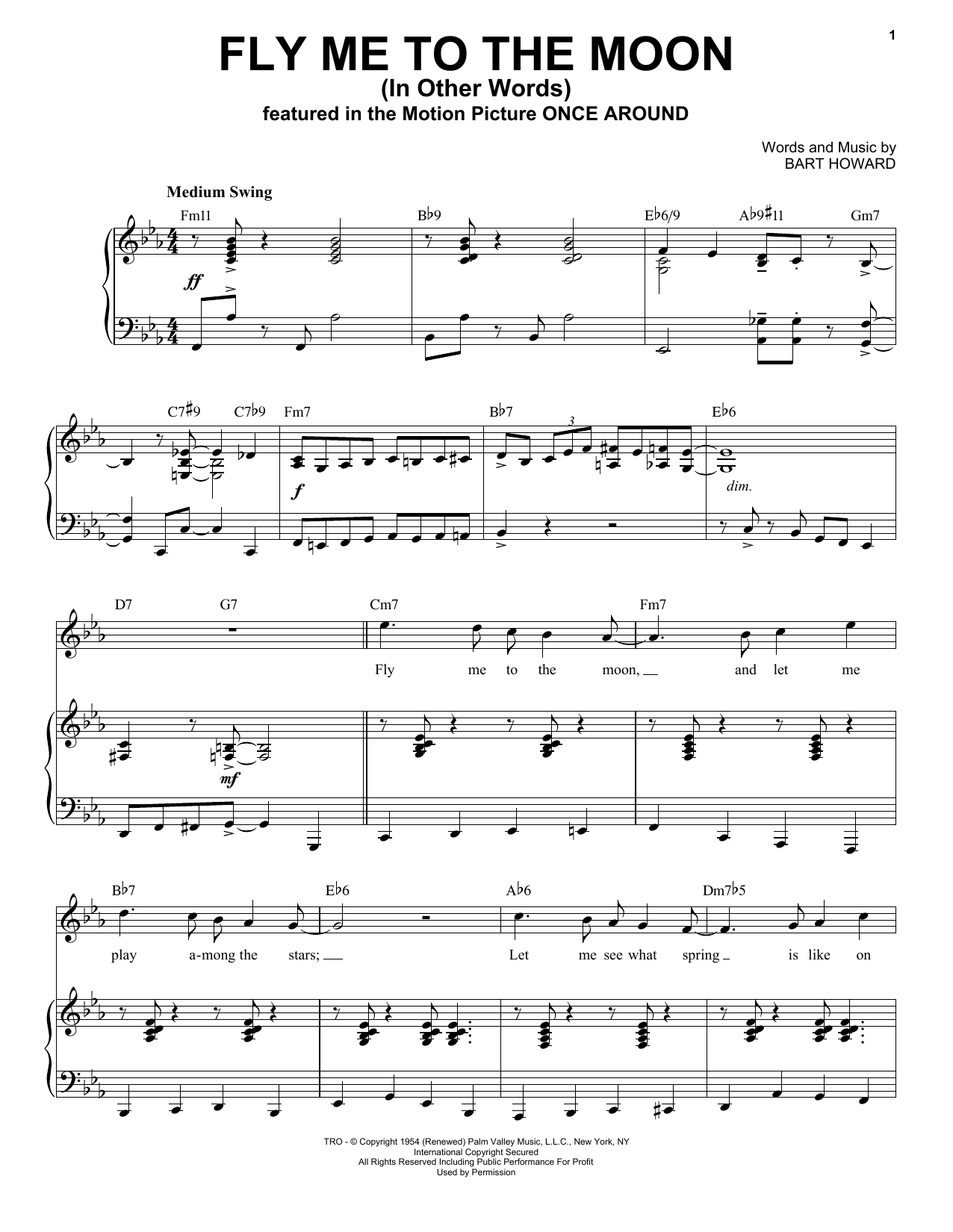 Download Bart Howard Fly Me To The Moon (In Other Words) [Jazz version] (arr. Brent Edstrom) Sheet Music and learn how to play Piano & Vocal PDF digital score in minutes