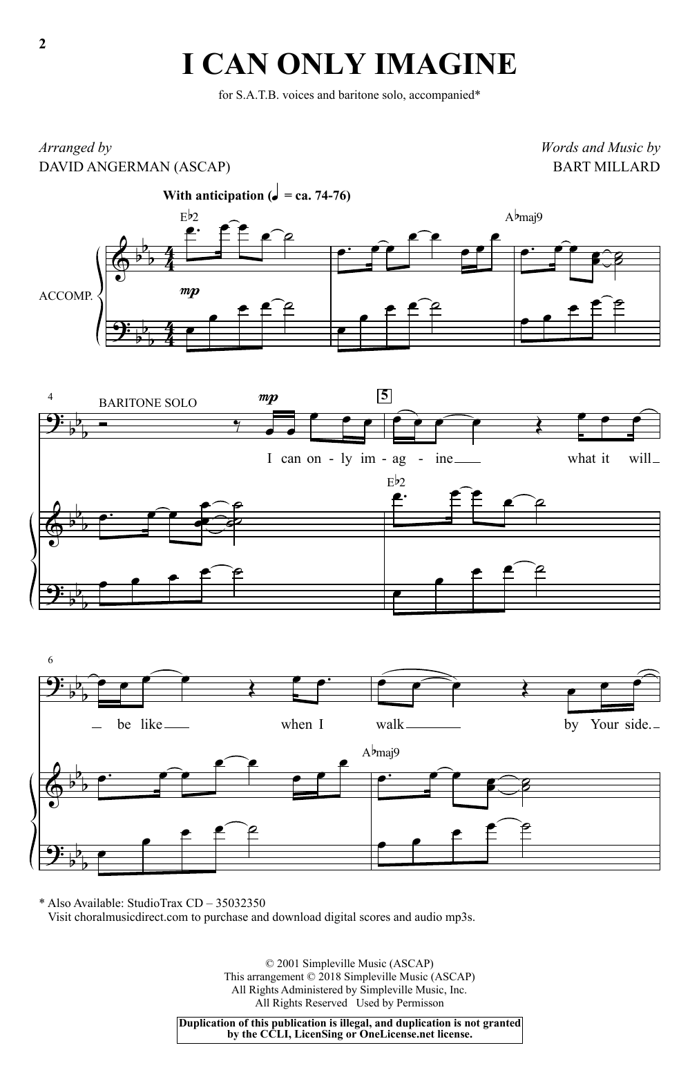 Download Bart Millard I Can Only Imagine (arr. David Angerman) Sheet Music and learn how to play SATB Choir PDF digital score in minutes