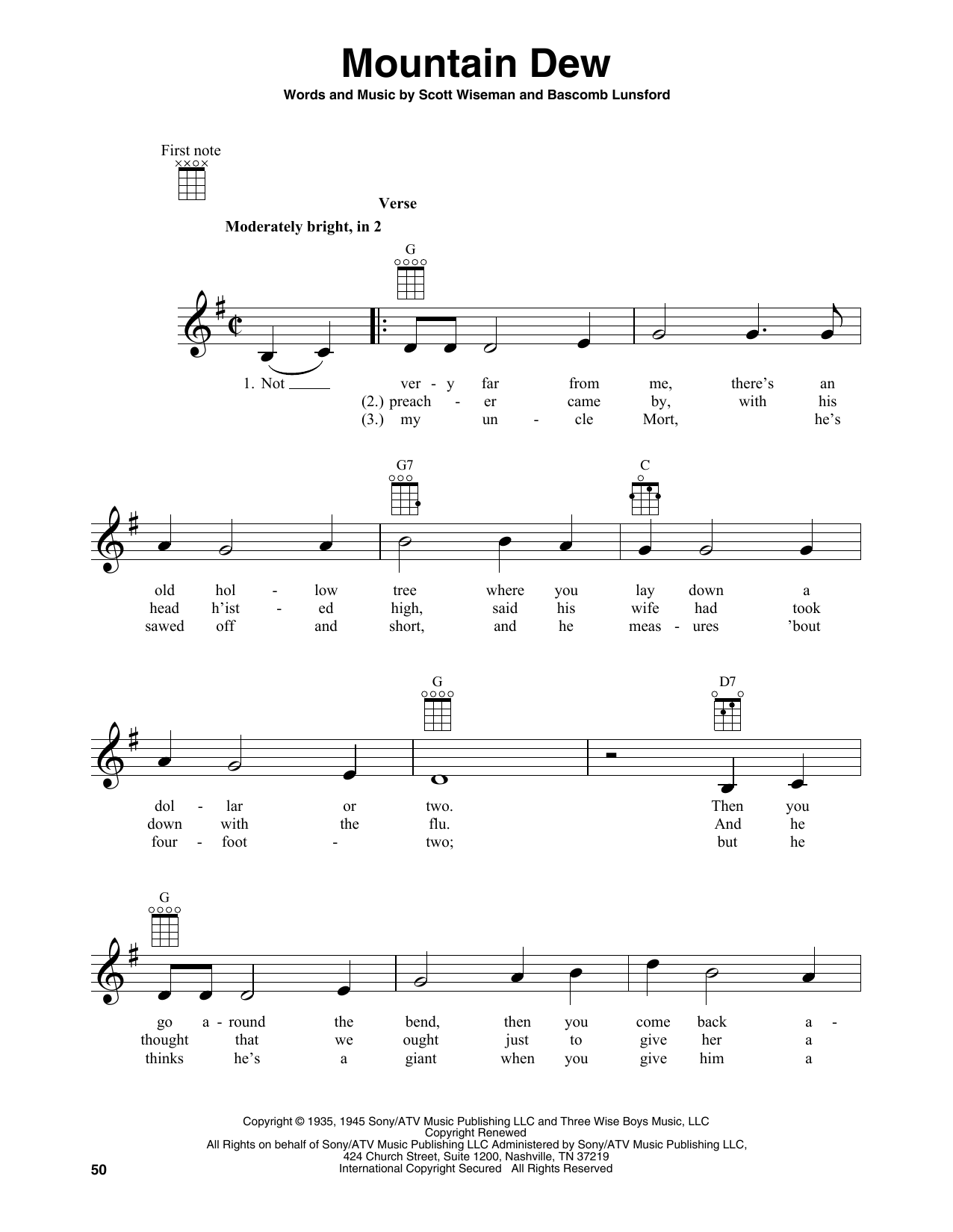 Download Bascom Lunsford Mountain Dew Sheet Music and learn how to play Banjo Tab PDF digital score in minutes