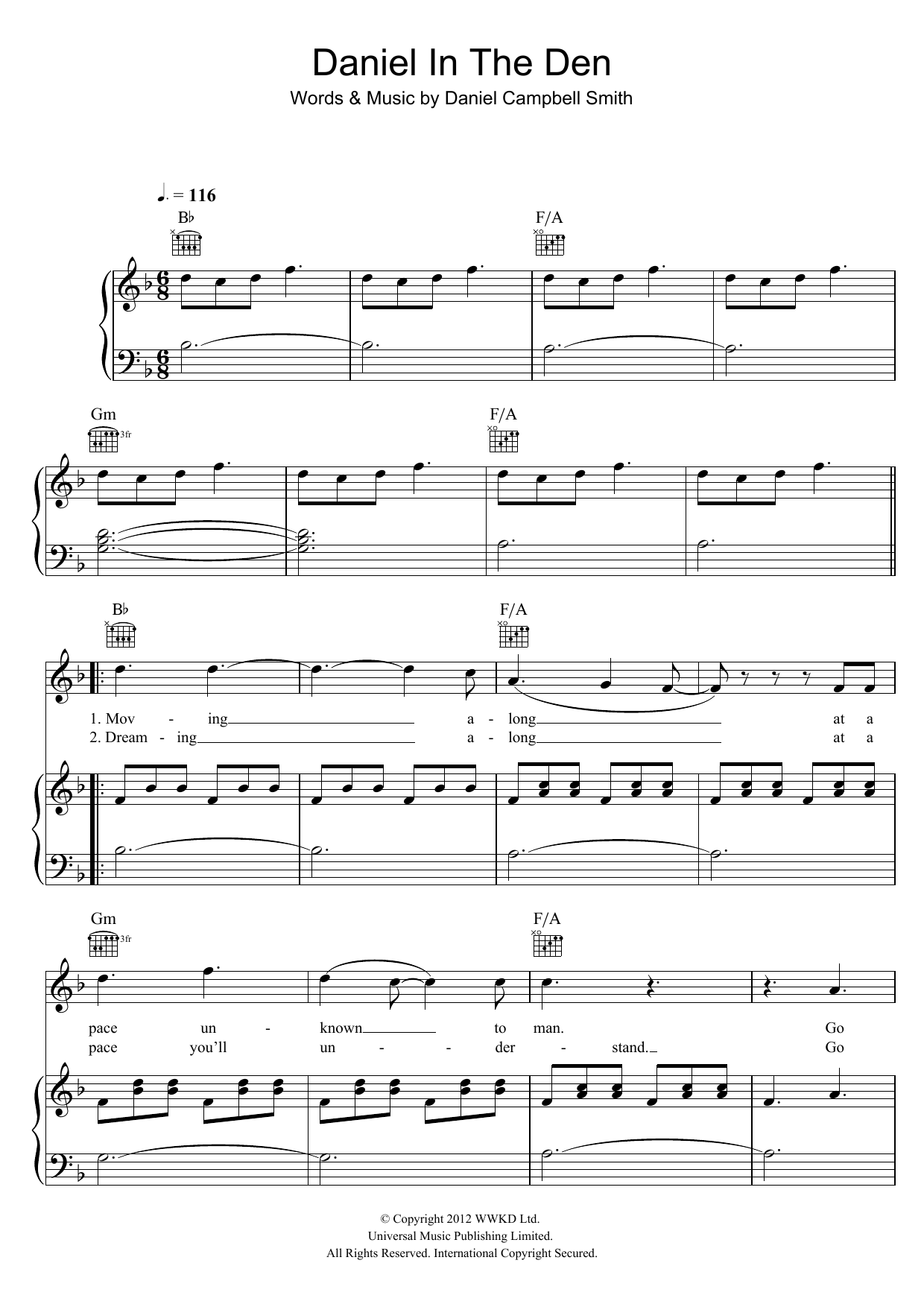 Download Bastille Daniel In The Den Sheet Music and learn how to play Piano, Vocal & Guitar PDF digital score in minutes