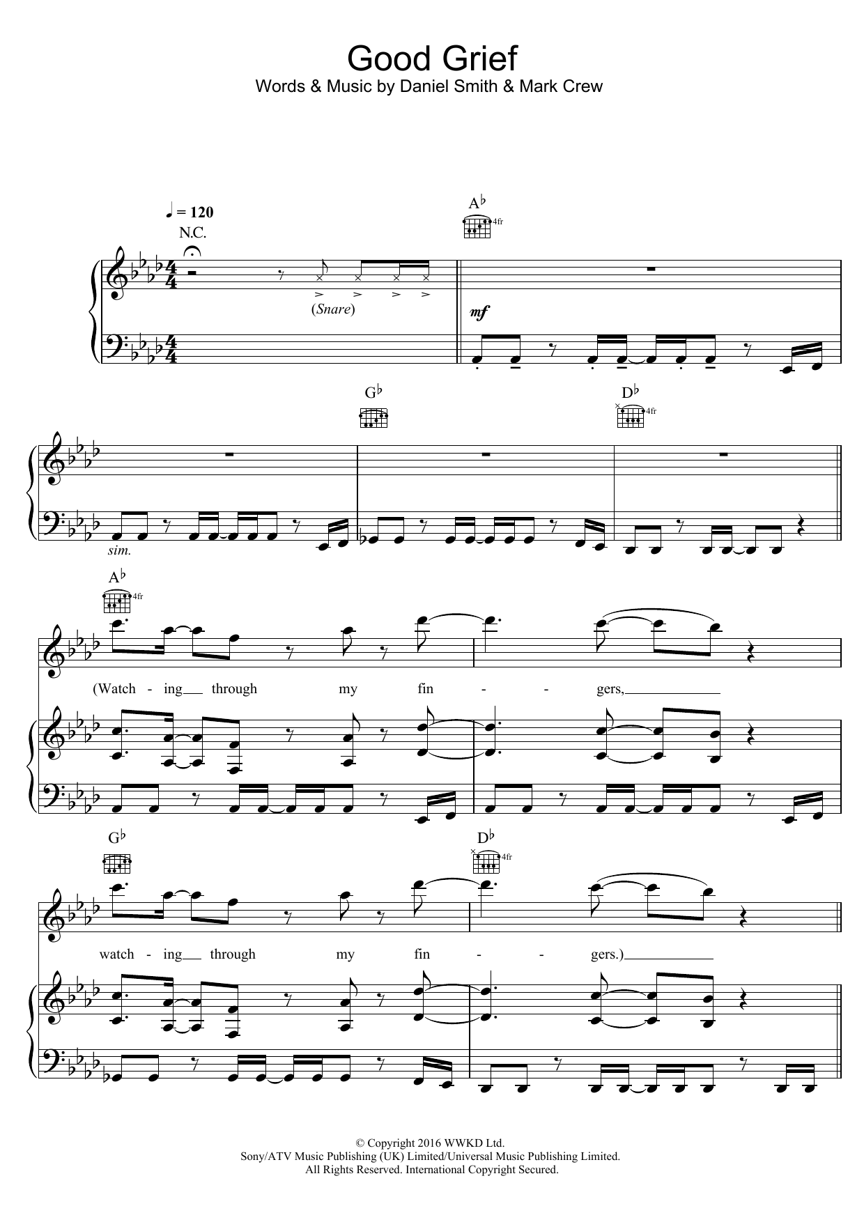 Download Bastille Good Grief Sheet Music and learn how to play Piano, Vocal & Guitar (Right-Hand Melody) PDF digital score in minutes