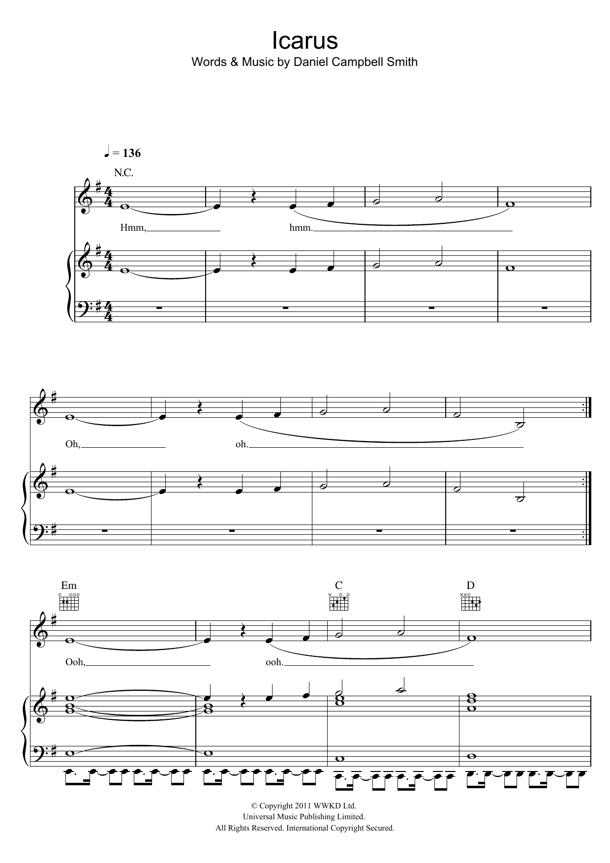 Download Bastille Icarus Sheet Music and learn how to play Piano, Vocal & Guitar (Right-Hand Melody) PDF digital score in minutes