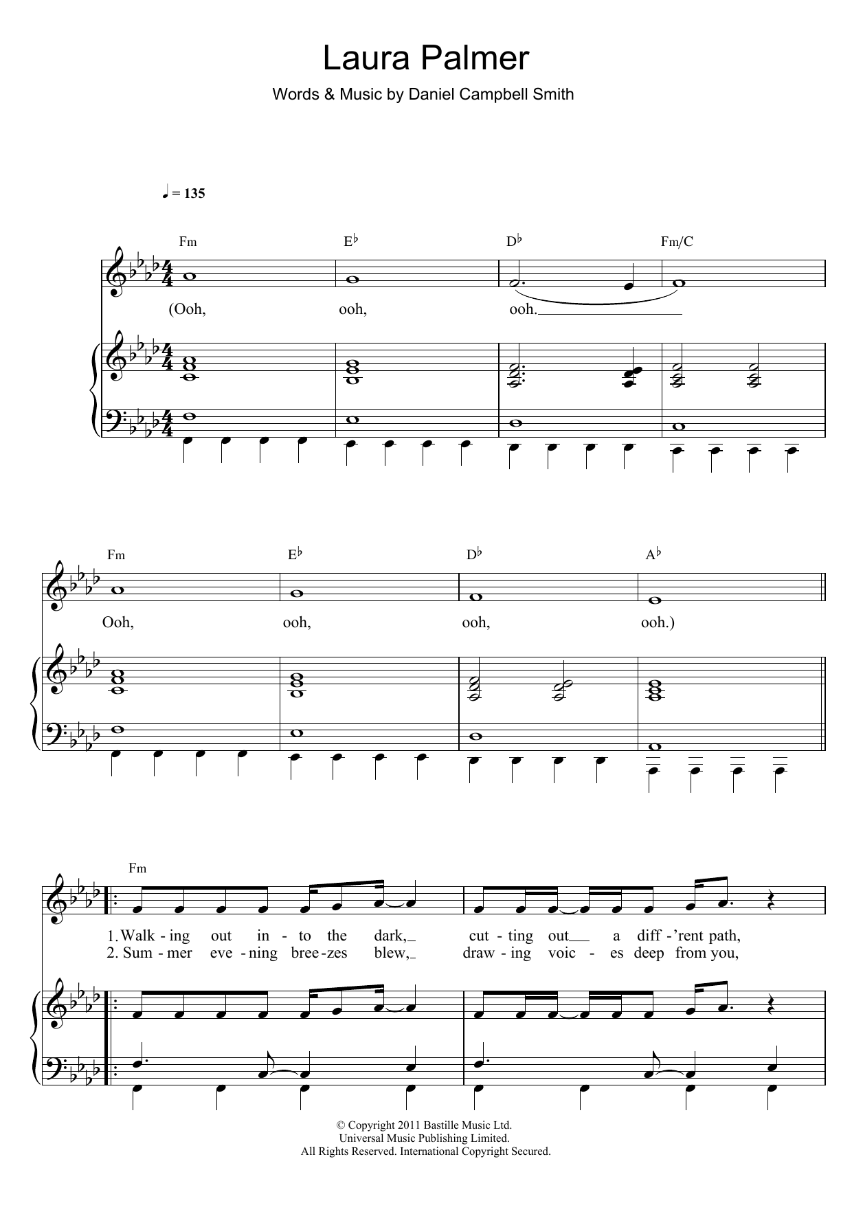 Download Bastille Laura Palmer Sheet Music and learn how to play Piano, Vocal & Guitar (Right-Hand Melody) PDF digital score in minutes