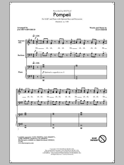 Download Jacob Narverud Pompeii Sheet Music and learn how to play TTBB PDF digital score in minutes