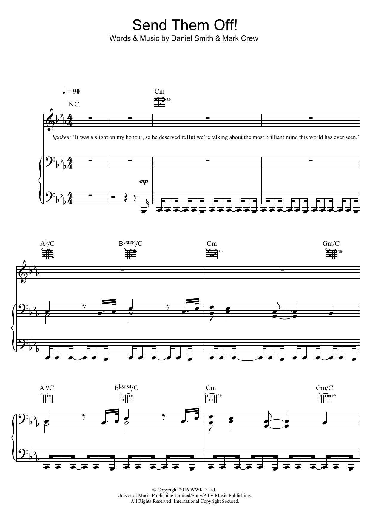 Download Bastille Send Them Off Sheet Music and learn how to play Piano, Vocal & Guitar (Right-Hand Melody) PDF digital score in minutes
