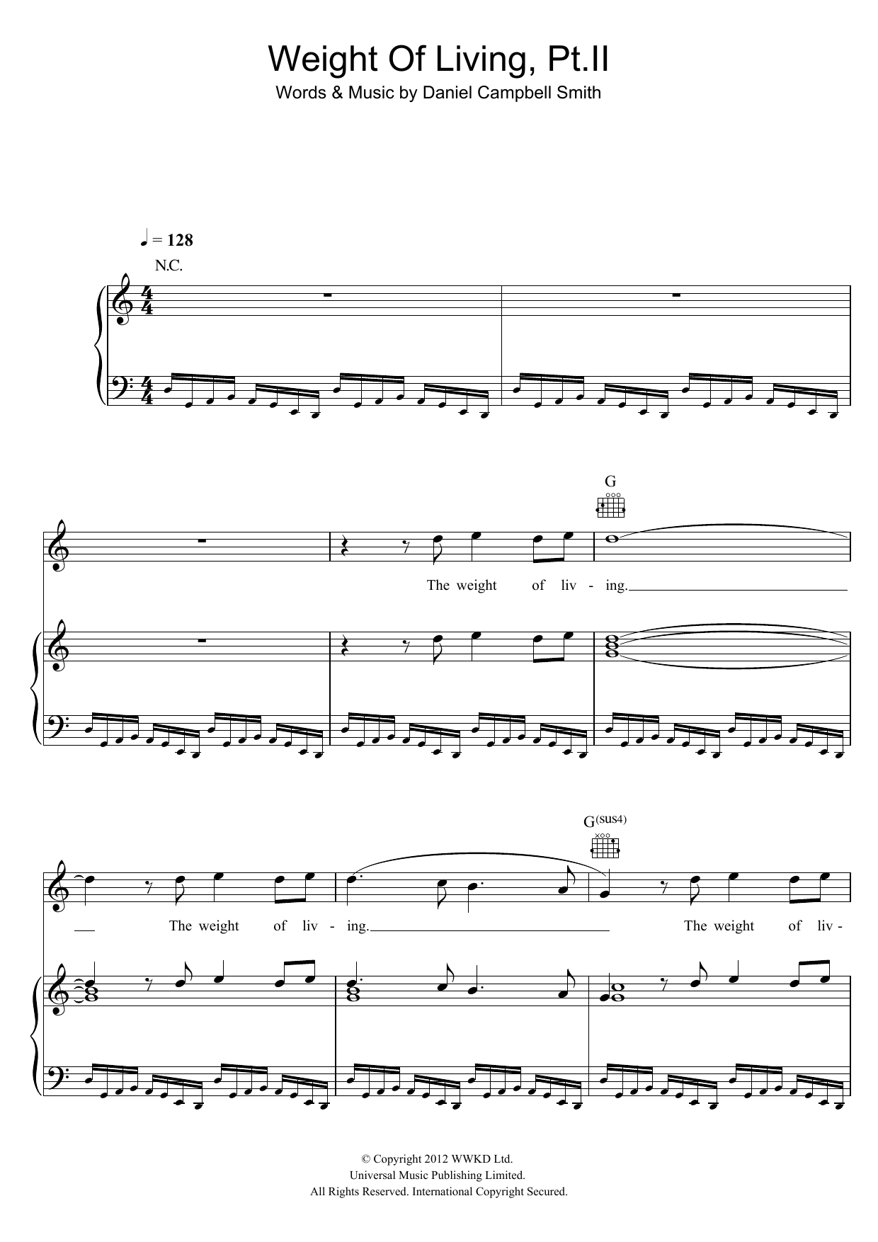 Download Bastille Weight Of Living, Pt. II Sheet Music and learn how to play Piano, Vocal & Guitar (Right-Hand Melody) PDF digital score in minutes