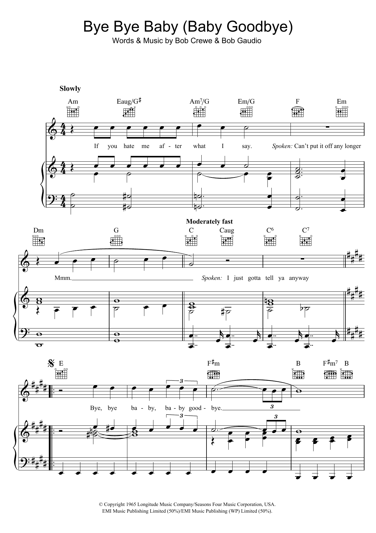 Download Bay City Rollers Bye Bye Baby (Baby Goodbye) Sheet Music and learn how to play Piano, Vocal & Guitar (Right-Hand Melody) PDF digital score in minutes