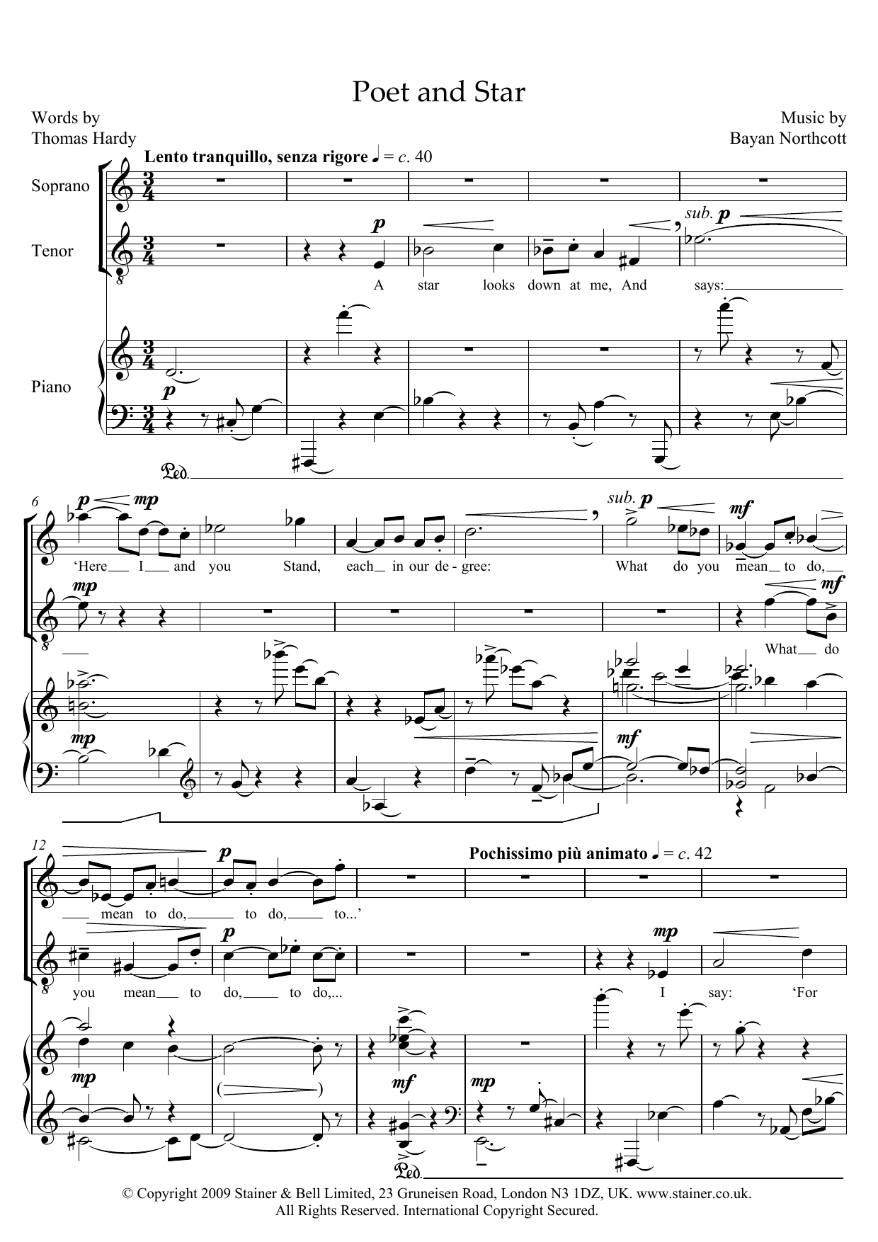 Download Bayan Northcott Poet and Star (for soprano, tenor & piano) Sheet Music and learn how to play Piano & Vocal PDF digital score in minutes