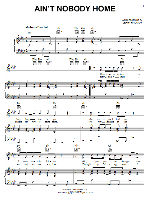 Download B.B. King Ain't Nobody Home Sheet Music and learn how to play Lyrics & Chords PDF digital score in minutes