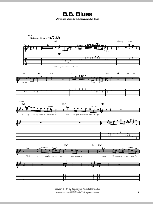 Download B.B. King B.B. Blues Sheet Music and learn how to play Guitar Tab PDF digital score in minutes