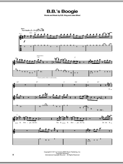 Download B.B. King B.B.'s Boogie Sheet Music and learn how to play Guitar Tab PDF digital score in minutes