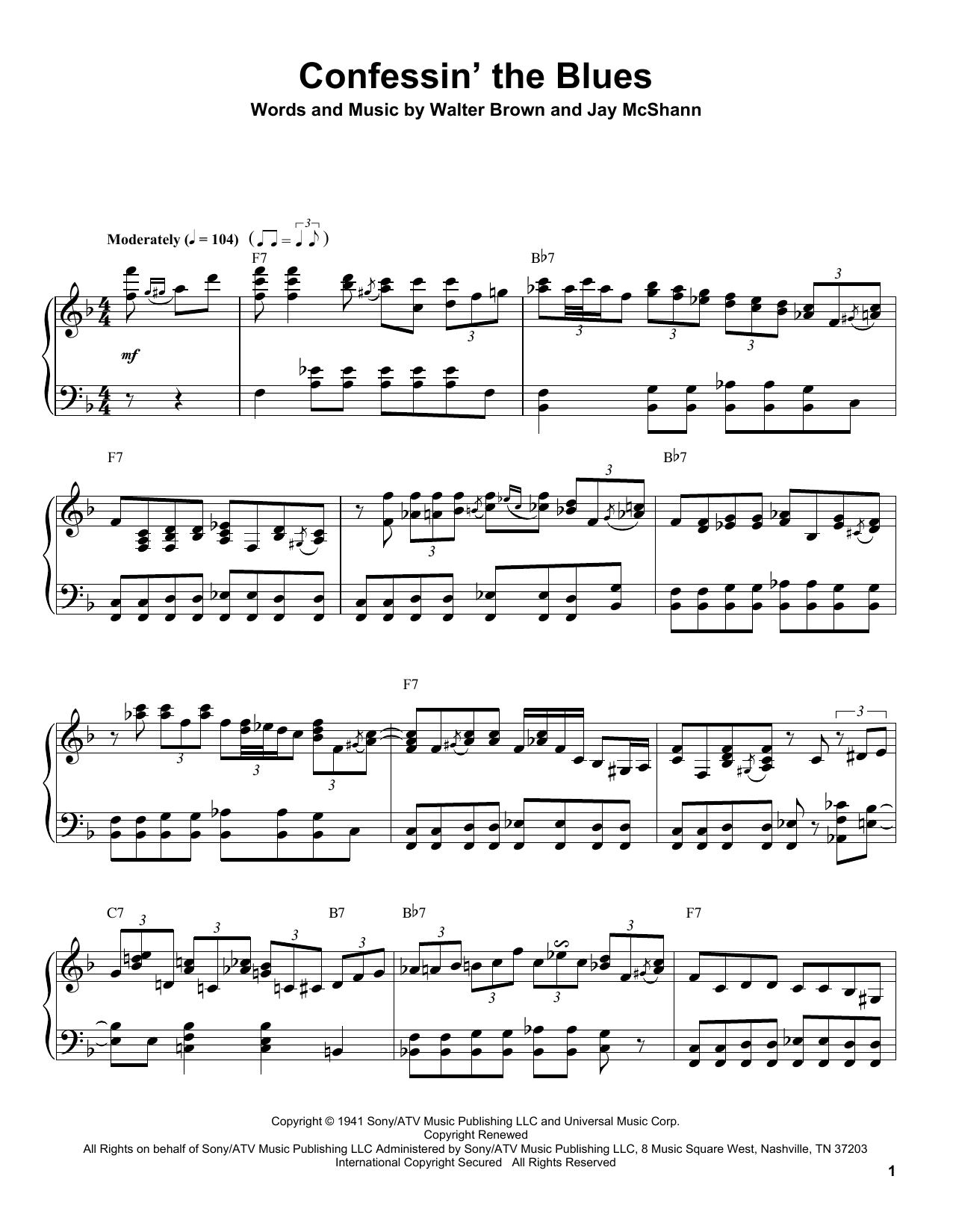 Download B.B. King Confessin' The Blues Sheet Music and learn how to play Piano Transcription PDF digital score in minutes