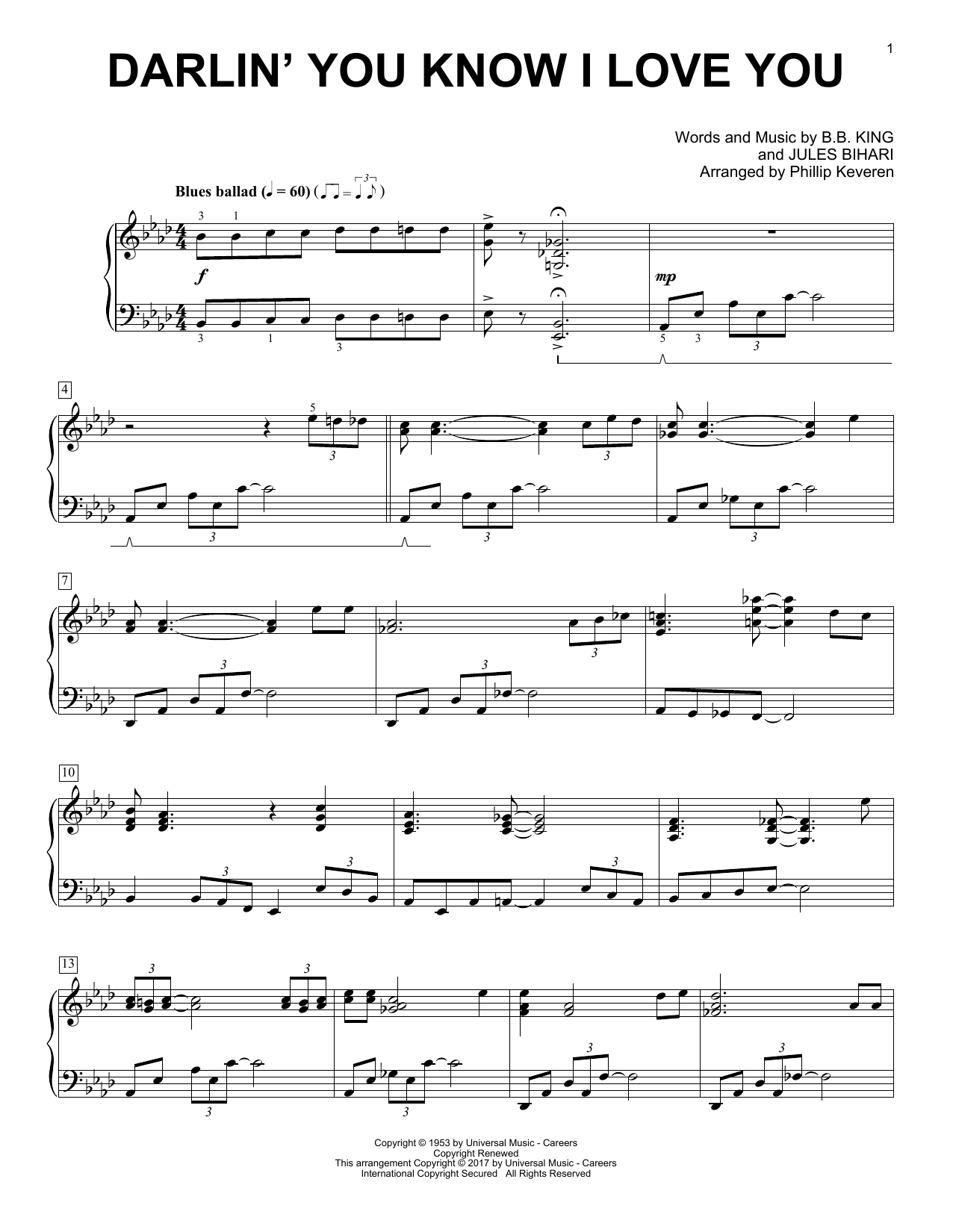 Download B.B. King Darlin' You Know I Love You (arr. Phillip Keveren) Sheet Music and learn how to play Piano Solo PDF digital score in minutes