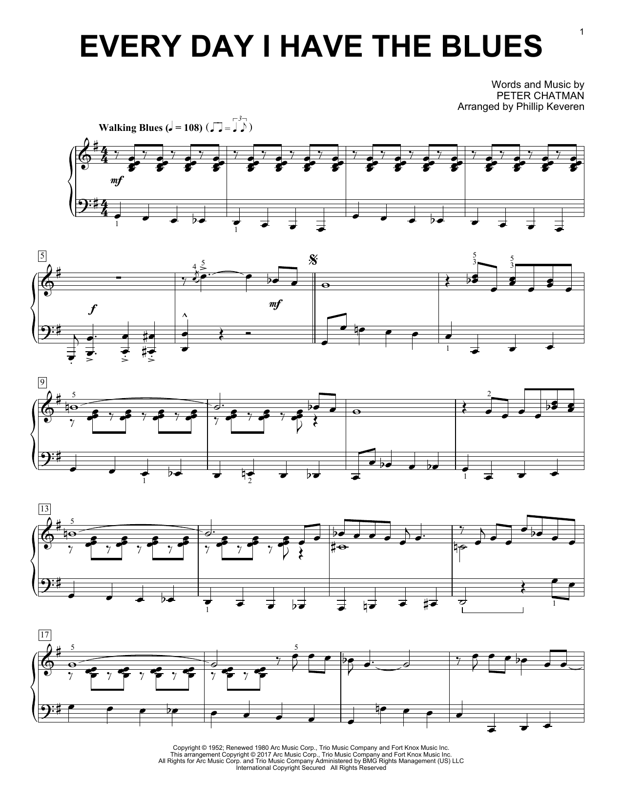 Download B.B. King Every Day I Have The Blues (arr. Phillip Keveren) Sheet Music and learn how to play Piano Solo PDF digital score in minutes