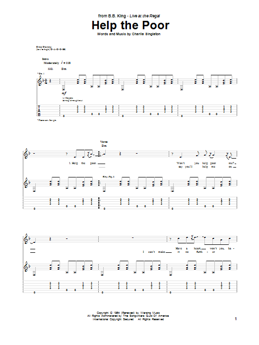 Download B.B. King Help The Poor Sheet Music and learn how to play Real Book – Melody, Lyrics & Chords PDF digital score in minutes