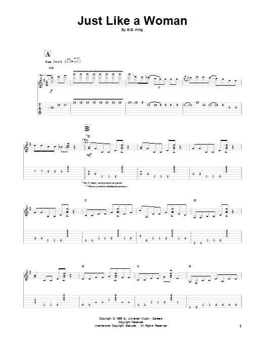 Download B.B. King Just Like A Woman Sheet Music and learn how to play Guitar Tab PDF digital score in minutes