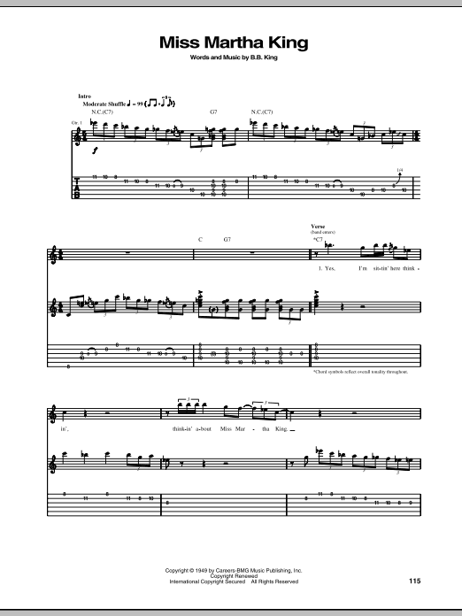 Download B.B. King Miss Martha King Sheet Music and learn how to play Guitar Tab PDF digital score in minutes