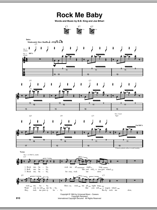 Download B.B. King Rock Me Baby Sheet Music and learn how to play Guitar Lead Sheet PDF digital score in minutes