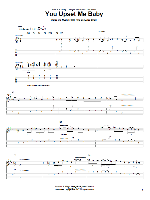 Download B.B. King You Upset Me Baby Sheet Music and learn how to play Guitar Tab PDF digital score in minutes