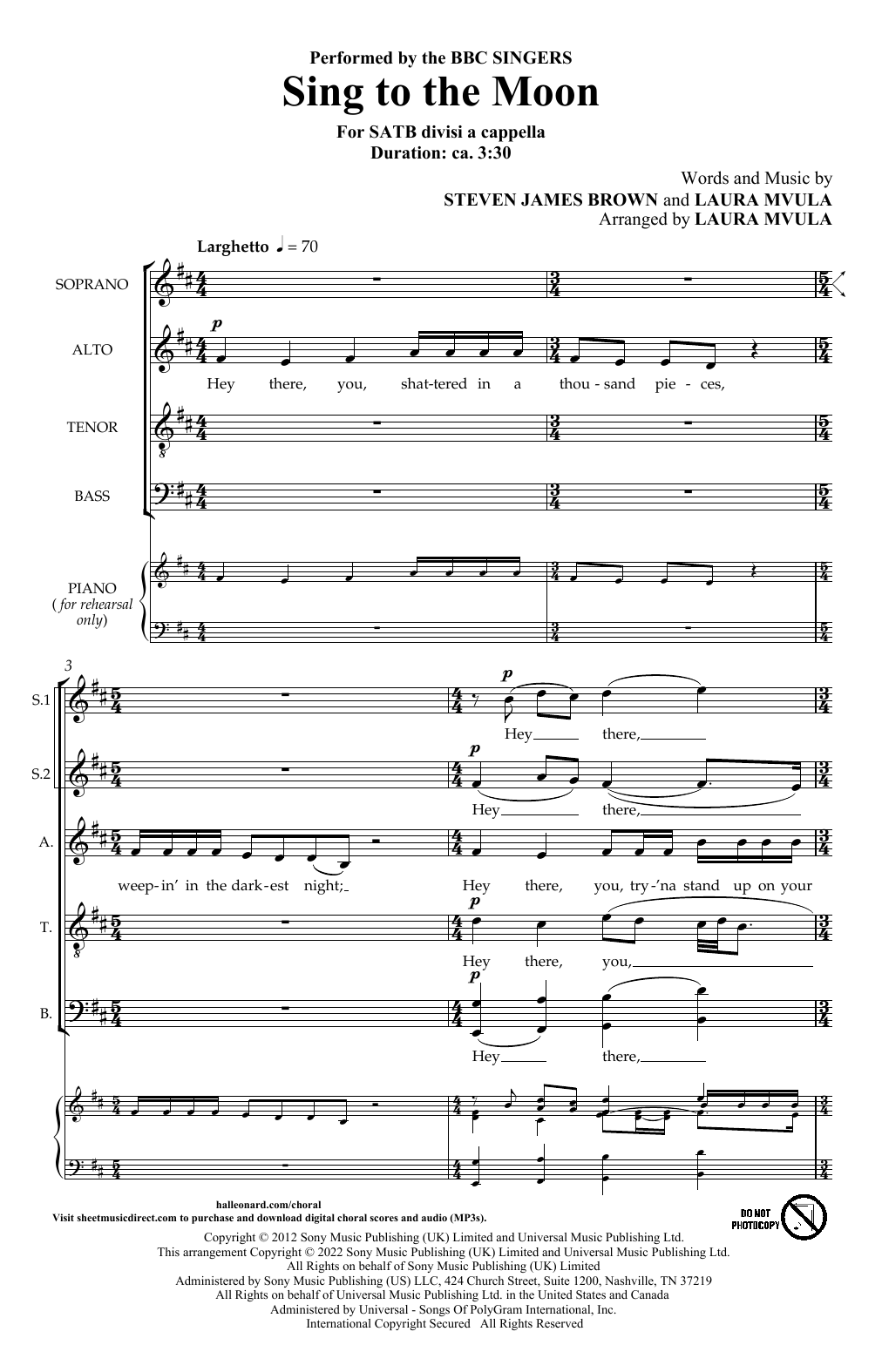 Download BBC Singers Sing To The Moon (arr. Laura Mvula) Sheet Music and learn how to play Choir PDF digital score in minutes