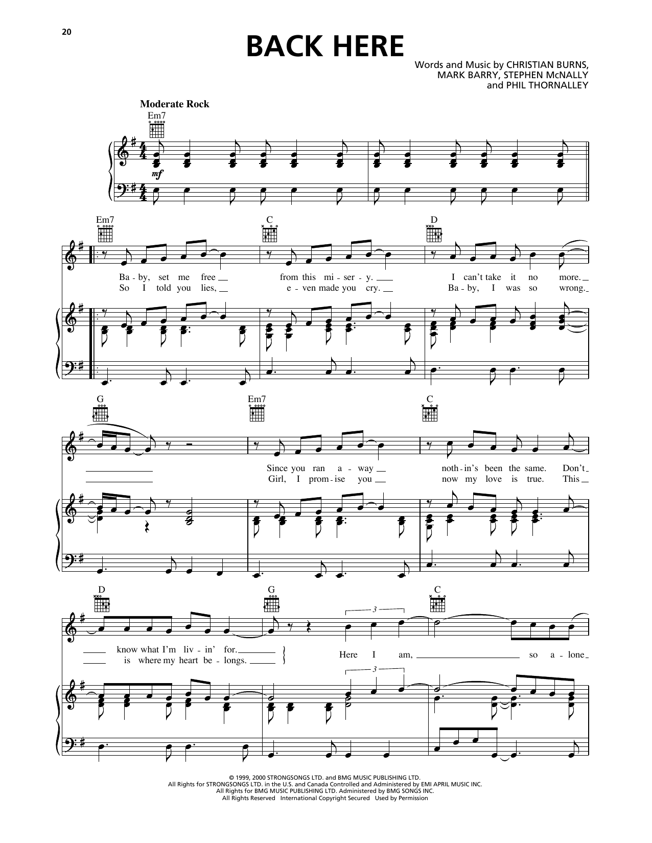 Download BBMak Back Here Sheet Music and learn how to play Piano, Vocal & Guitar Chords (Right-Hand Melody) PDF digital score in minutes
