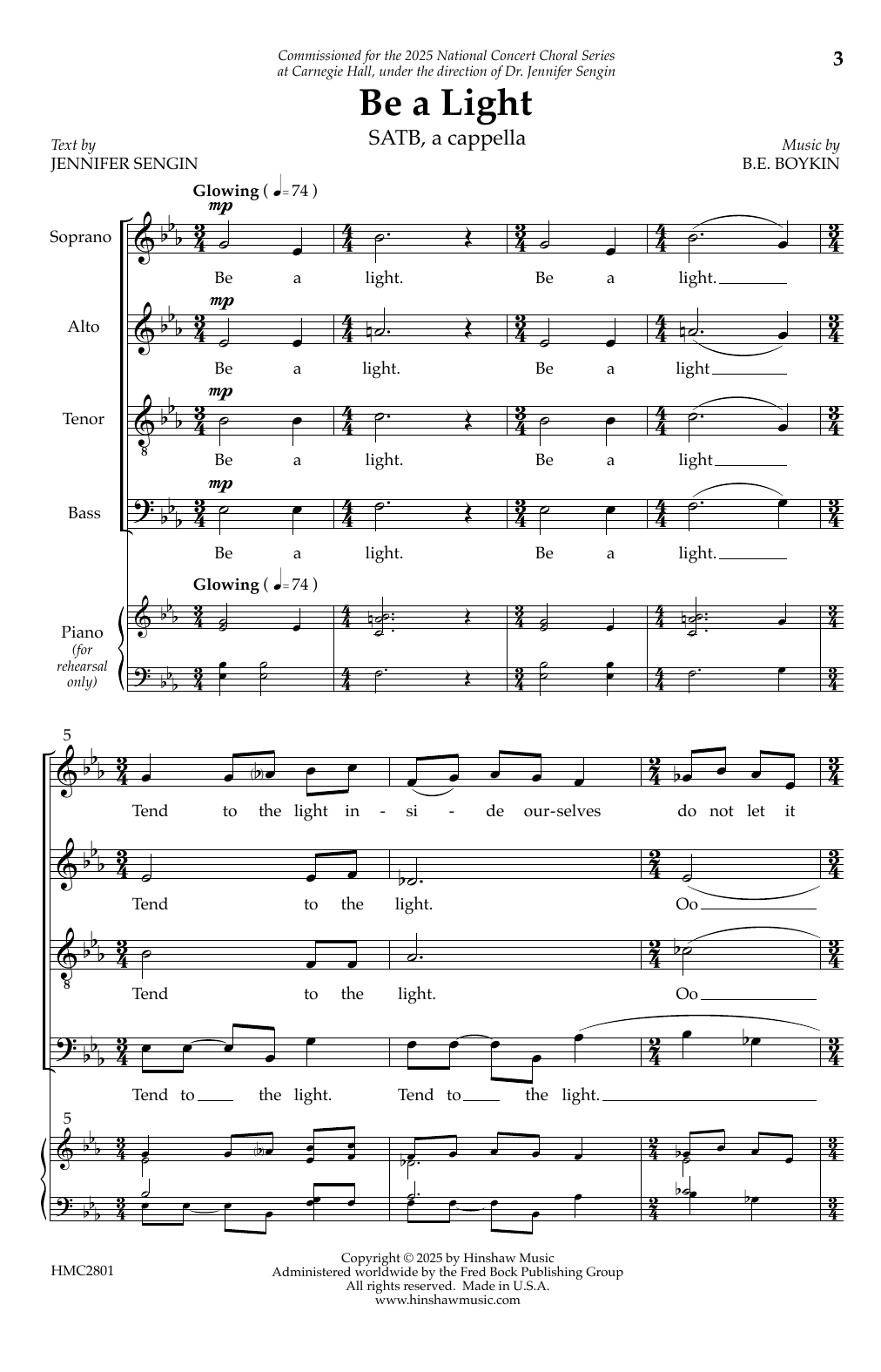 Download B.E. Boykin Be A Light Sheet Music and learn how to play SATB Choir PDF digital score in minutes