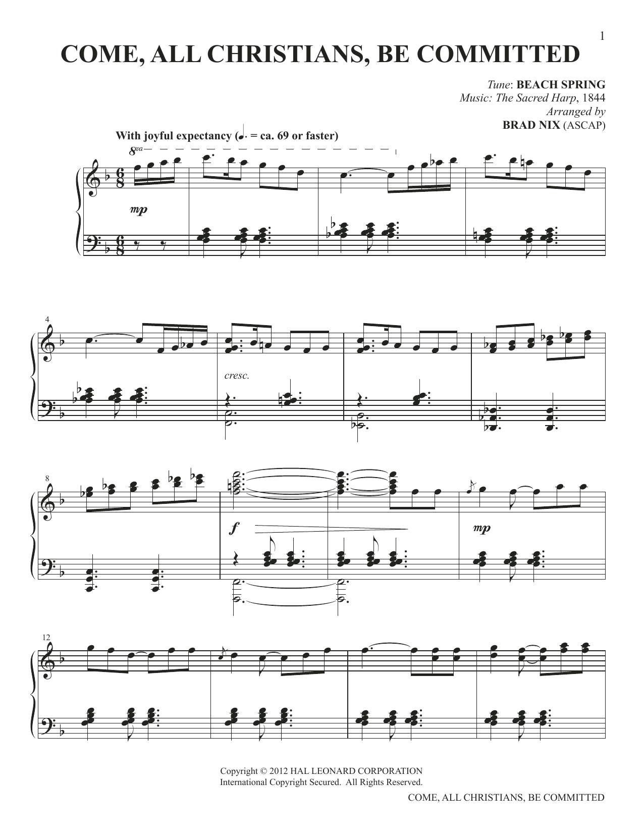 Download Beach Spring from Sacred Harp Come, All Christians, Be Committed (arr. Brad Nix) Sheet Music and learn how to play Piano Solo PDF digital score in minutes