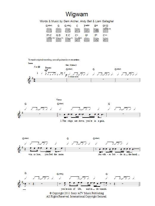 Download Beady Eye Wigwam Sheet Music and learn how to play Guitar Tab PDF digital score in minutes