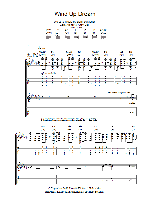 Download Beady Eye Wind Up Dream Sheet Music and learn how to play Guitar Tab PDF digital score in minutes