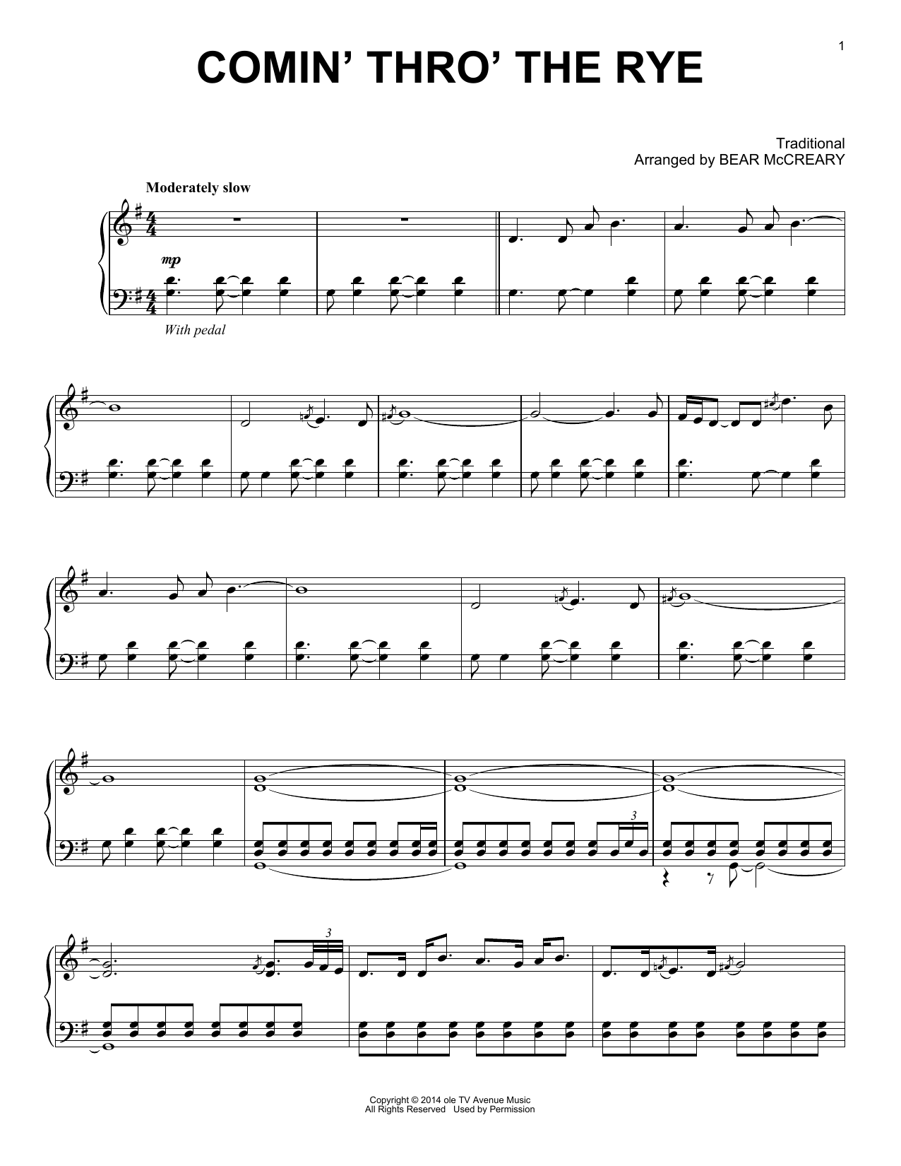 Download Bear McCreary Comin' Thro' The Rye (from Outlander) Sheet Music and learn how to play Piano Solo PDF digital score in minutes