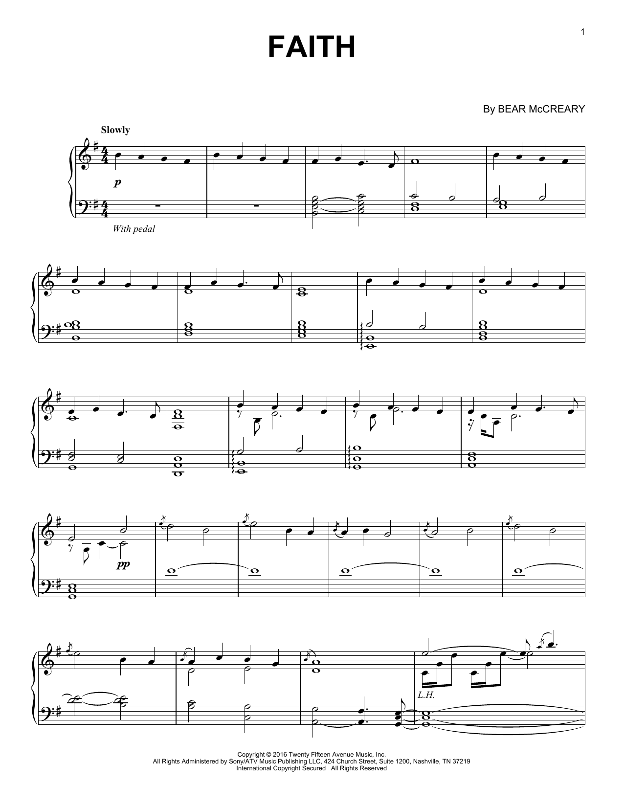 Download Bear McCreary Faith (from Outlander) Sheet Music and learn how to play Piano Solo PDF digital score in minutes