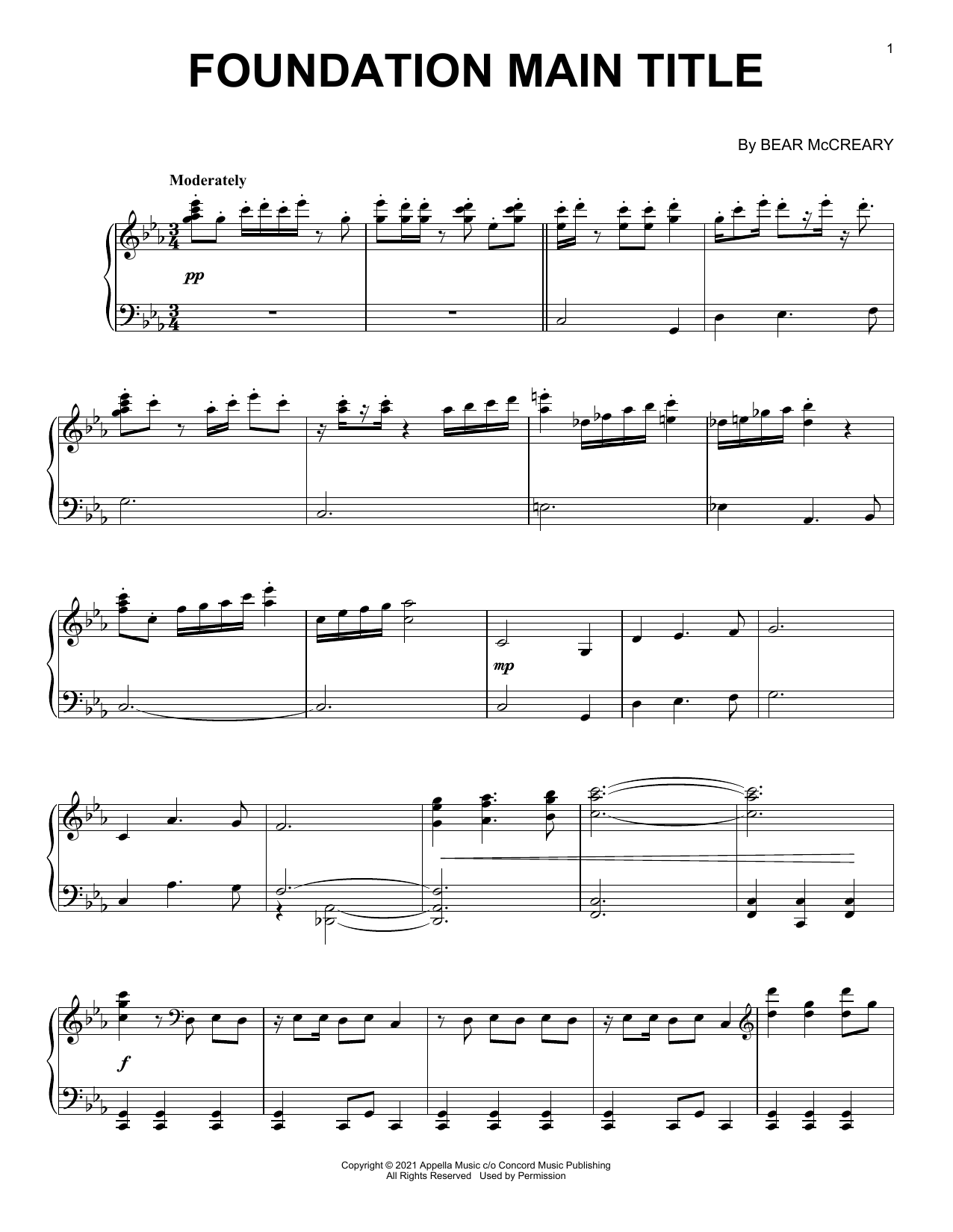 Download Bear McCreary Foundation (Main Title) Sheet Music and learn how to play Piano Solo PDF digital score in minutes